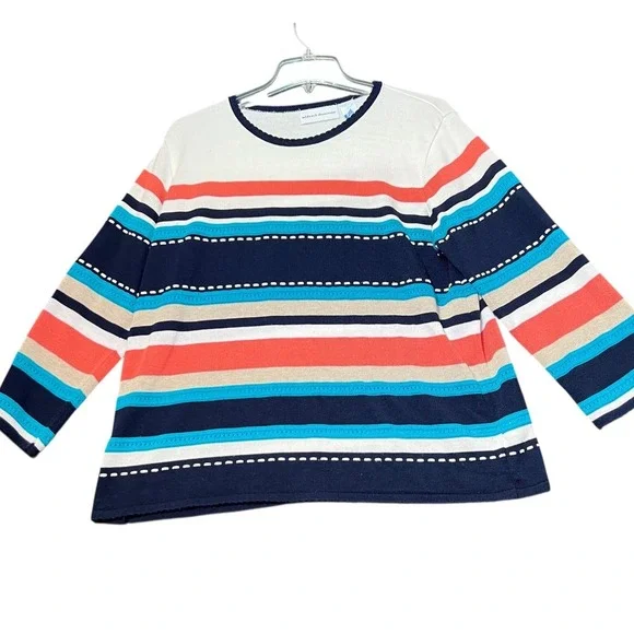 Alfred Dunner Sweater Womens XL Multi Colored Striped Knit Top Acrylic Casual - Picture 2 of 11